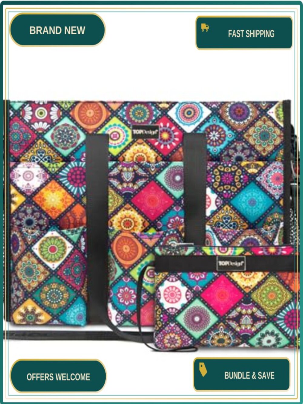 Water Resistant Tote Bag Set with 22 Pockets, Zipper, 600D Polyester